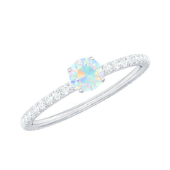 Genuine Ethiopian Opal Promise Ring with Diamond Side Stones