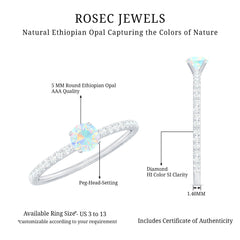 Genuine Ethiopian Opal Promise Ring with Diamond Side Stones