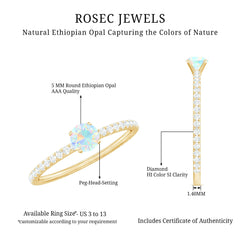 Genuine Ethiopian Opal Promise Ring with Diamond Side Stones
