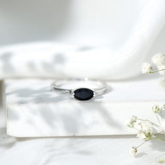 Marquise Cut Solitaire Black Onyx East West Promise Ring