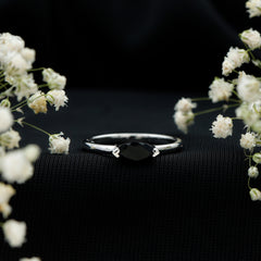 Marquise Cut Solitaire Black Onyx East West Promise Ring