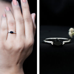 Marquise Cut Solitaire Black Onyx East West Promise Ring