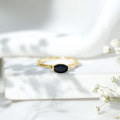 Marquise Cut Solitaire Black Onyx East West Promise Ring
