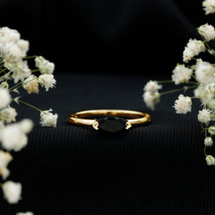 Marquise Cut Solitaire Black Onyx East West Promise Ring
