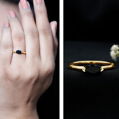Marquise Cut Solitaire Black Onyx East West Promise Ring