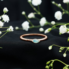 Natural Marquise Ethiopian Rainbow Opal Promise Ring in East West Style