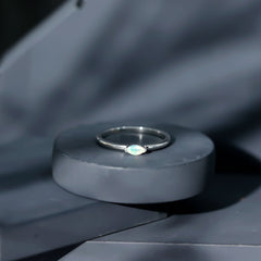 Natural Marquise Ethiopian Rainbow Opal Promise Ring in East West Style
