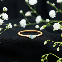 Natural Marquise Ethiopian Rainbow Opal Promise Ring in East West Style