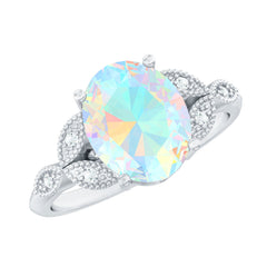 Vintage Style 8X10mm Ethiopian Opal Oblong Engagement Ring with Diamond