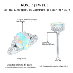 Vintage Style 8X10mm Ethiopian Opal Oblong Engagement Ring with Diamond