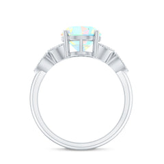 Vintage Style 8X10mm Ethiopian Opal Oblong Engagement Ring with Diamond