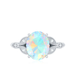 Vintage Style 8X10mm Ethiopian Opal Oblong Engagement Ring with Diamond