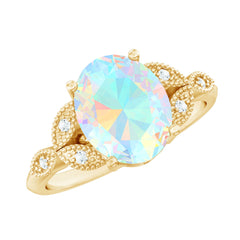 Vintage Style 8X10mm Ethiopian Opal Oblong Engagement Ring with Diamond