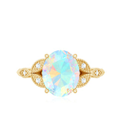 Vintage Style 8X10mm Ethiopian Opal Oblong Engagement Ring with Diamond