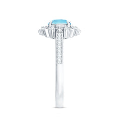 1.25 CT Aquamarine Floral Engagement Ring with Diamond Side Stones
