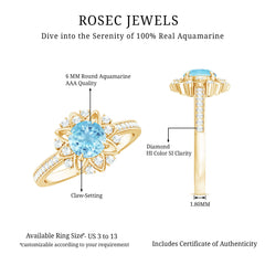 1.25 CT Aquamarine Floral Engagement Ring with Diamond Side Stones
