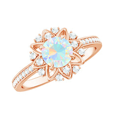 Genuine Ethiopian Opal Flower Engagement Ring with Diamond