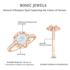 Genuine Ethiopian Opal Flower Engagement Ring with Diamond