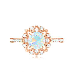 Genuine Ethiopian Opal Flower Engagement Ring with Diamond