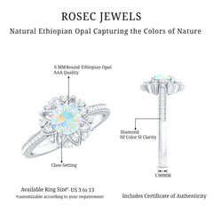 Genuine Ethiopian Opal Flower Engagement Ring with Diamond