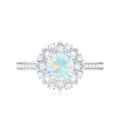 Genuine Ethiopian Opal Flower Engagement Ring with Diamond