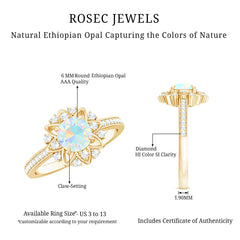 Genuine Ethiopian Opal Flower Engagement Ring with Diamond