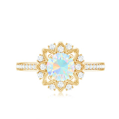 Genuine Ethiopian Opal Flower Engagement Ring with Diamond