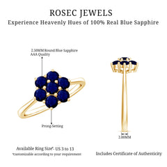 1 CT Round Shape Blue Sapphire Cluster Flower Ring
