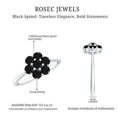 Natural Black Spinel Flower Engagement Ring with Certificate
