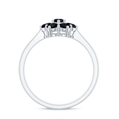 Natural Black Spinel Flower Engagement Ring with Certificate