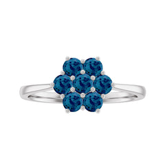 Genuine London Blue Topaz Flower Engagement Ring With Certificate