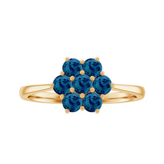 Genuine London Blue Topaz Flower Engagement Ring With Certificate
