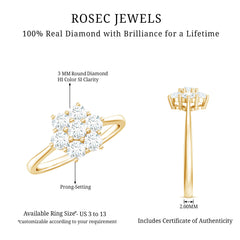 Natural Diamond Flower Cluster Engagement Ring for Women