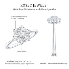 Round Shape Moissanite Cluster Flower Engagement Ring