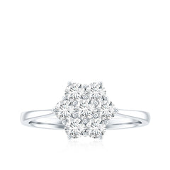 Round Shape Moissanite Cluster Flower Engagement Ring