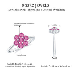 Round Shape Pink Tourmaline Flower Engagement Ring