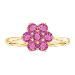 Round Shape Pink Tourmaline Flower Engagement Ring