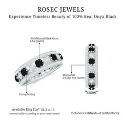 Antique Looking Black Onyx and Moissanite Wide Wedding Band