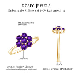 3/4 CT Round Shape Amethyst Cluster Flower Ring