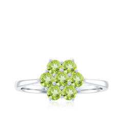 Natural Peridot Flower Cluster Engagement Ring