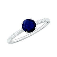 1 CT Blue Sapphire Solitaire Engagement Ring with Diamond