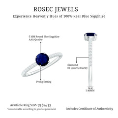1 CT Blue Sapphire Solitaire Engagement Ring with Diamond