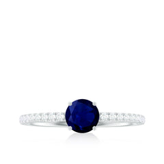 1 CT Blue Sapphire Solitaire Engagement Ring with Diamond