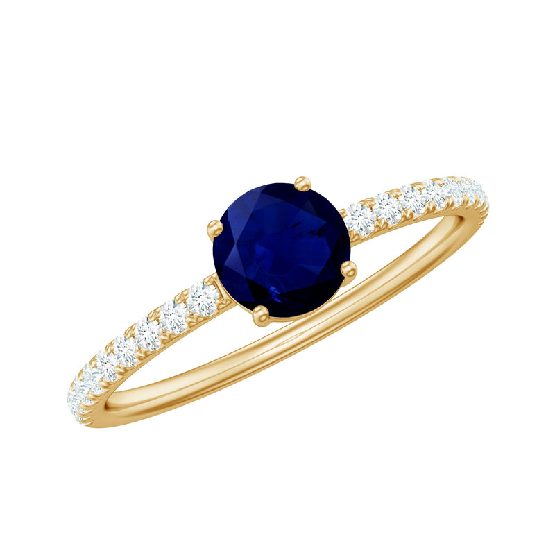 1 CT Blue Sapphire Solitaire Engagement Ring with Diamond
