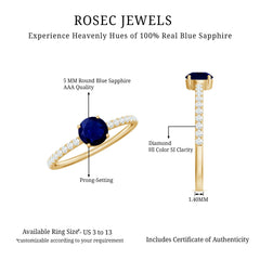 1 CT Blue Sapphire Solitaire Engagement Ring with Diamond