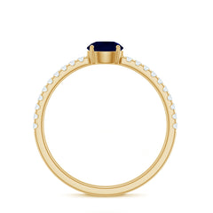 1 CT Blue Sapphire Solitaire Engagement Ring with Diamond