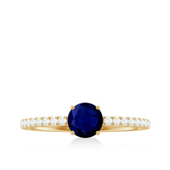 1 CT Blue Sapphire Solitaire Engagement Ring with Diamond