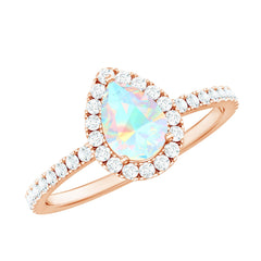 Natural 5X7mm Ethiopian Opal Teardrop Engagement Ring with Diamond Halo