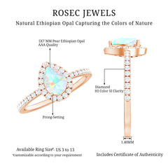 Natural 5X7mm Ethiopian Opal Teardrop Engagement Ring with Diamond Halo