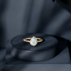 Natural 5X7mm Ethiopian Opal Teardrop Engagement Ring with Diamond Halo